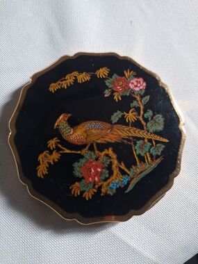 Stratton Black and Gold Peacock Compact Mirror - Decorative Home Accent